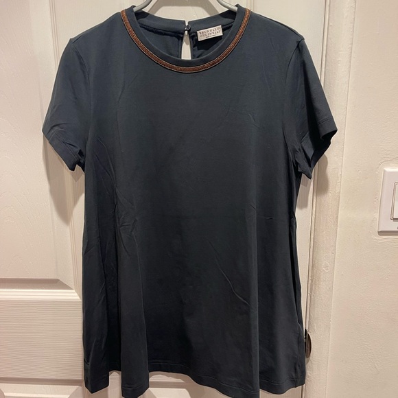 Brunello Cucinelli Tops - Brunello Cucinelli Dark Tee with Brown Accent